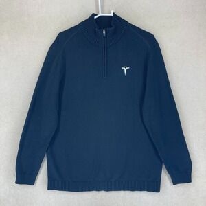 Tesla‎ Mens Quarter Zip Pullover Sweater Dark Navy Embroidered Logo Size XL